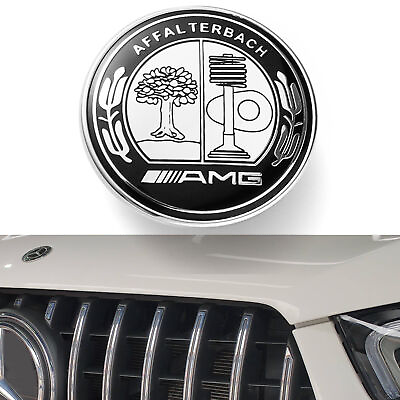 #ad Black Chrome For AMG Hood Emblem Affalterbach Apple Tree Front Hood Decor Badge $16.89