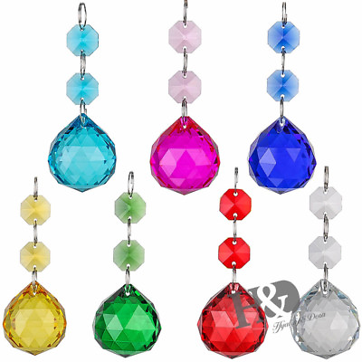 #ad 7PCS Colorful Crystal Glass Ball Bead Pendant Chandelier Prisms Parts Decor 30mm $13.34