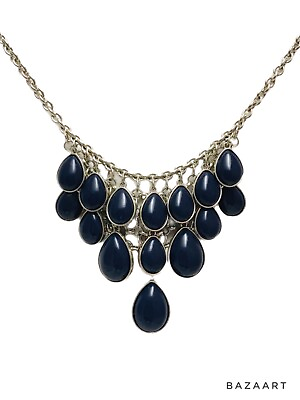 #ad Charming Charlie Navy Blue Silver Tone Teardrop Bib Necklace Layered 22” Fashion $7.29