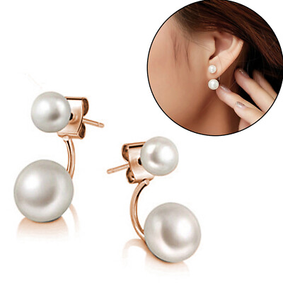 #ad Women Pearl Bead Double Sided Earring Ear Stud Wedding Party Jewelry Trendy ^ $0.99