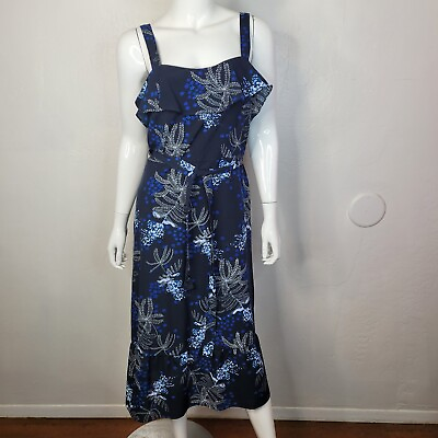 #ad Banana Republic Floral Midi Dress Ruffle Blue Sz 6 $28.00