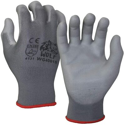 #ad #ad WOLF Ultra Thin Grey Work Gloves Polyurethane Palm Coated Nylon Shell 12 Pairs $12.95