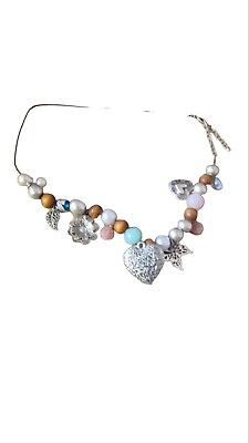 #ad Vintage Silver Tone Multicolor Bead Heart and Floral Boho Necklace Choker 16 20quot; $16.90