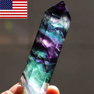 #ad 100% Point Healing Hexagonal Crystal Stone Natural Fluorite Quartz Wand US $4.55