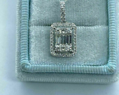 #ad 14K White Gold Plated 2.00 Ct Baguette amp; Round Cut Lab Created Diamond Pendant $47.99