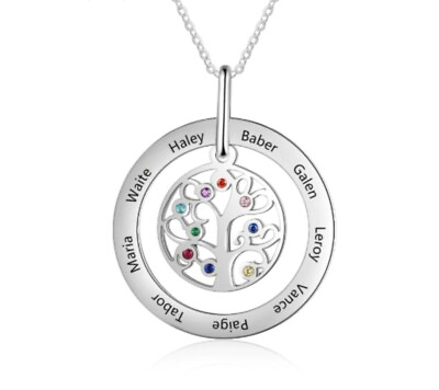 #ad Custom Jewelry Name Necklace Family Tree Pendant Birthstones Women Jewelry Gift $29.00