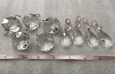 #ad A Lot of Large Antique French Chandelier Clear Crystal Octagonal Prisms Drops $38.00