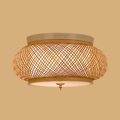 Rustic Oval Rattan Shade Flush Mount Ceiling Light Dining Pendant Country Lamp $89.00