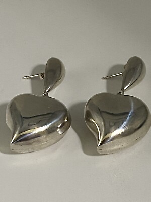#ad Sterling Silver 925 Heart Shaped Dangle Drop Stud Earrings 8.32g 1.75 in .75 W $20.00