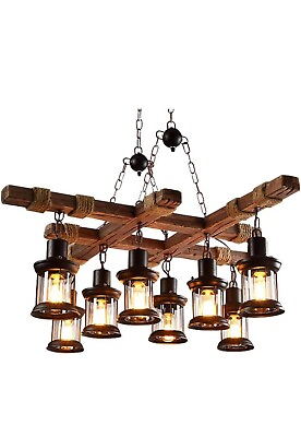 #ad 8Light Wooden Farmhouse Chandelier Hanging Lamp Pendant Lighting Ceiling Fixture $150.00