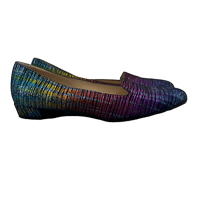 #ad Ron White Slip On Flat Loafer Women 37.5 Rainbow Metallic Shimmer Close Toe Shoe $84.95