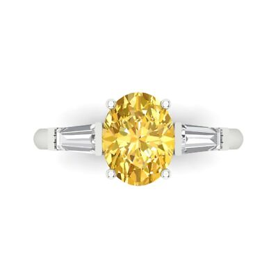 #ad 2.5Oval Baguette 3 stone Yellow CZ Modern Statement Ring Solid 14k White Gold $301.14
