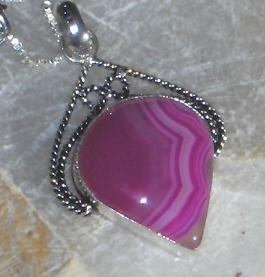 #ad pink swirl agate pear shape 925 plated pendant 1.75quot; free 925 chain lovely $16.79