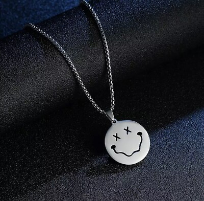 #ad Fashion Jewelry Silver Smiley Face Emoji Pendant Necklace Chain 1 20 $11.66