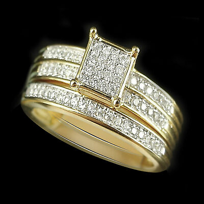 #ad Bride Groom 4Carat Square Princess Cut Look Engagement Wedding Ring Silver Set $148.65