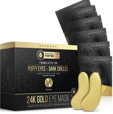 #ad DERMORA 24K Gold Eye Mask Puffy Eyes and Dark Circles Treatments Look Less Tired $9.99
