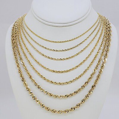 10K Solid Yellow Gold 1.5mm 6mm Diamond Cut Rope Chain Pendant Necklace 16quot; 30quot; $99.98