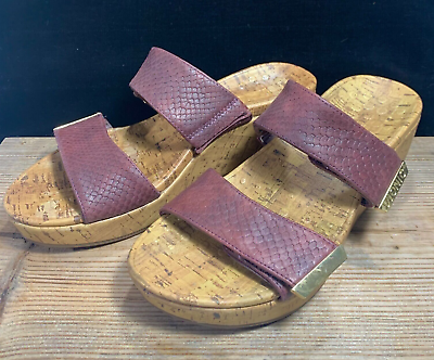 #ad VIONIC quot;Pepperquot; Metallic Bronze Women’s Cork Leather Platform Sandals Size 8 $32.30