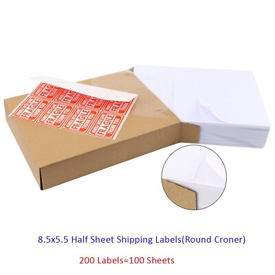 #ad 200 Round Corner 8.5x5.5 Half Sheet Shipping Labels Self Adhesive $13.93