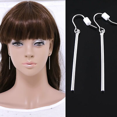 #ad #E121K PIERCED 1.4quot; Long Bar Drop Stainless Steel Hook Earrings Women Dangle New $6.49