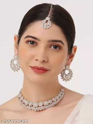 #ad Indian Bollywood Gold Plated AD CZ Kundan Choker Necklace Wedding Bridal Jewelry $25.49