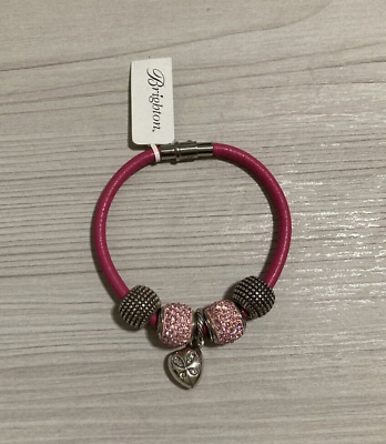 #ad Brighton Coachella Pink Thin Cord Bracelet with Silver Charm Beads sz Medium NWT $44.99
