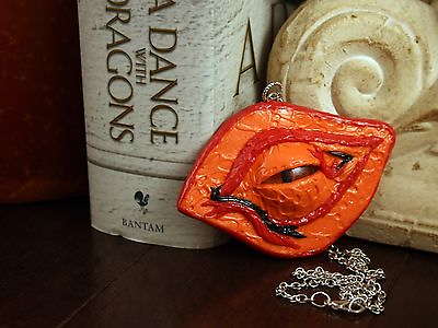 #ad Dragon of the Firelands Eye Pendant Polymer Oranges amp; Black Silvertone 20quot; Chain C $27.50
