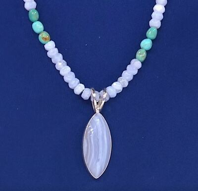 #ad Jay King Blue Lace Agate Pendant with 18quot; Agate amp; Turquoise Bead Necklace NWT $119.90