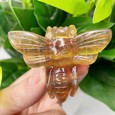 #ad Natural Yellow Fluorite Quartz BEE Hand Carved Crystal Animal Decoration Gift $22.50