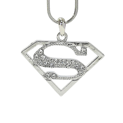 #ad Supergirl Pendant Necklace White Gold Crystal $13.94