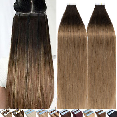 #ad Seamless Russian 100% Tape In Remy Human Hair Extensions Skin Weft FULL HEAD 50g $29.90
