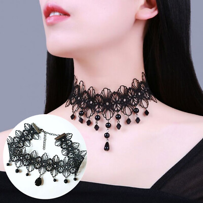 #ad Women Fashion Black Choker Necklace Classic Gothic Lace Pendant Necklace Jewelry AU $3.69