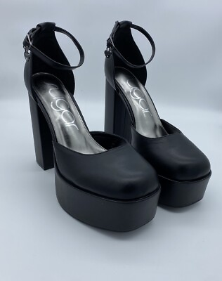 #ad SUGAR Skyhigh Platform Ankle Strap Heels Black Platform With Charm Size 10.0 $49.50