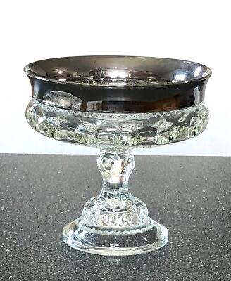 #ad Vintage Indiana Glass Open Compote King#x27;s Crown Thumb Print Antique Glass $24.99