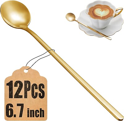 #ad #ad 12 Pcs Stainless Steel Ice Cream Cocktail Teaspoons Coffee Soup Tea Long Spoons $9.49