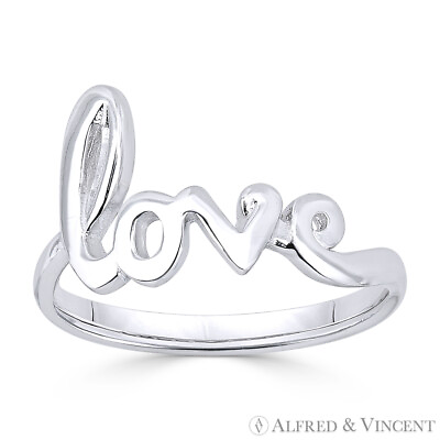 #ad quot;Lovequot; Word Cursive Script .925 Sterling Silver Right Hand Fashion Promise Ring $19.19