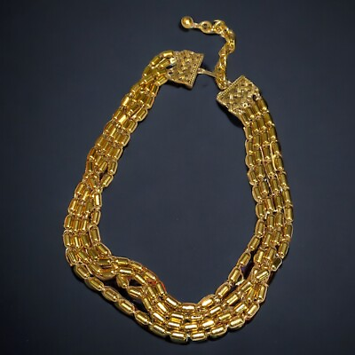 #ad Vintage Midcentury Multi strand Gold Tube Bead Beaded Necklace $29.99