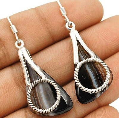 #ad Natural Banded Agate 925 Solid Sterling Silver Earrings ED12 8 $29.99