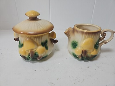 #ad Arnels Mushroom Vintage 70s Pottery Sugar Bowl Creamer Set Ceramic Canister $21.57