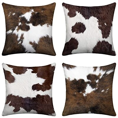 #ad Set of 4 Throw Pillow Covers Cowhide Accent Printing Couch Pillows Case 18 x 18 $27.64