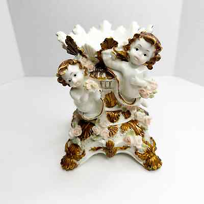 #ad Collectible CHERUB Candle Holder Centerpiece Angel Renaissance Victorian Decor $17.99