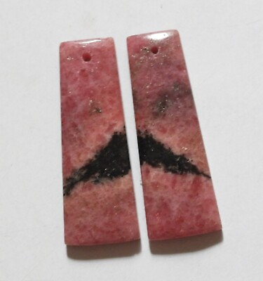 #ad 59.70 Cts Natural Rhodonite 38mm X 14mm each Drilled Match Pair $7.12