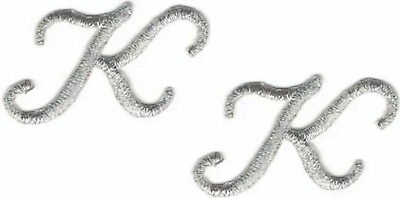 #ad Silver Script Letter K Embroidered Cut out Iron on Sew on 1 1 8quot; Lot of 2 $2.99