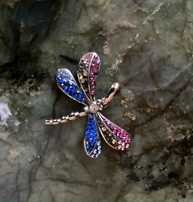 #ad Dragonfly Pendant With Colorful Rhinestones NWOT $17.99