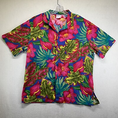 #ad Vintage Mens Shirt Hawaiian Fashion Seal Floral Aloha Button Made in USA XL $19.99