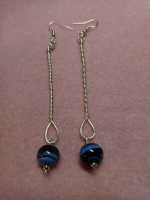#ad Long Silver Blue And Black Twist Earrings $13.00