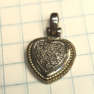 #ad Pave Heart Pendant 14K gold and 925 sterling diamond chips estate find $54.99