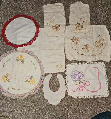 #ad vintage lot of 8 small Doillies Doily embroidery designs 6quot; 13quot; $14.99