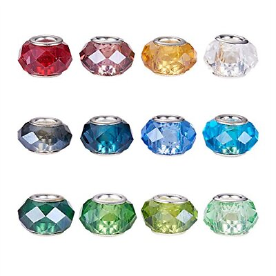 #ad 100Pcs Large Hole Faceted Glass European Spacer Beads 14x9mm Slide Charm Rond... $24.03
