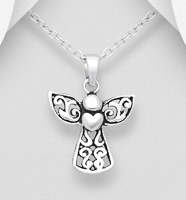 #ad Angel Heart Pendant Necklace Women 925 Solid Sterling New $26.97